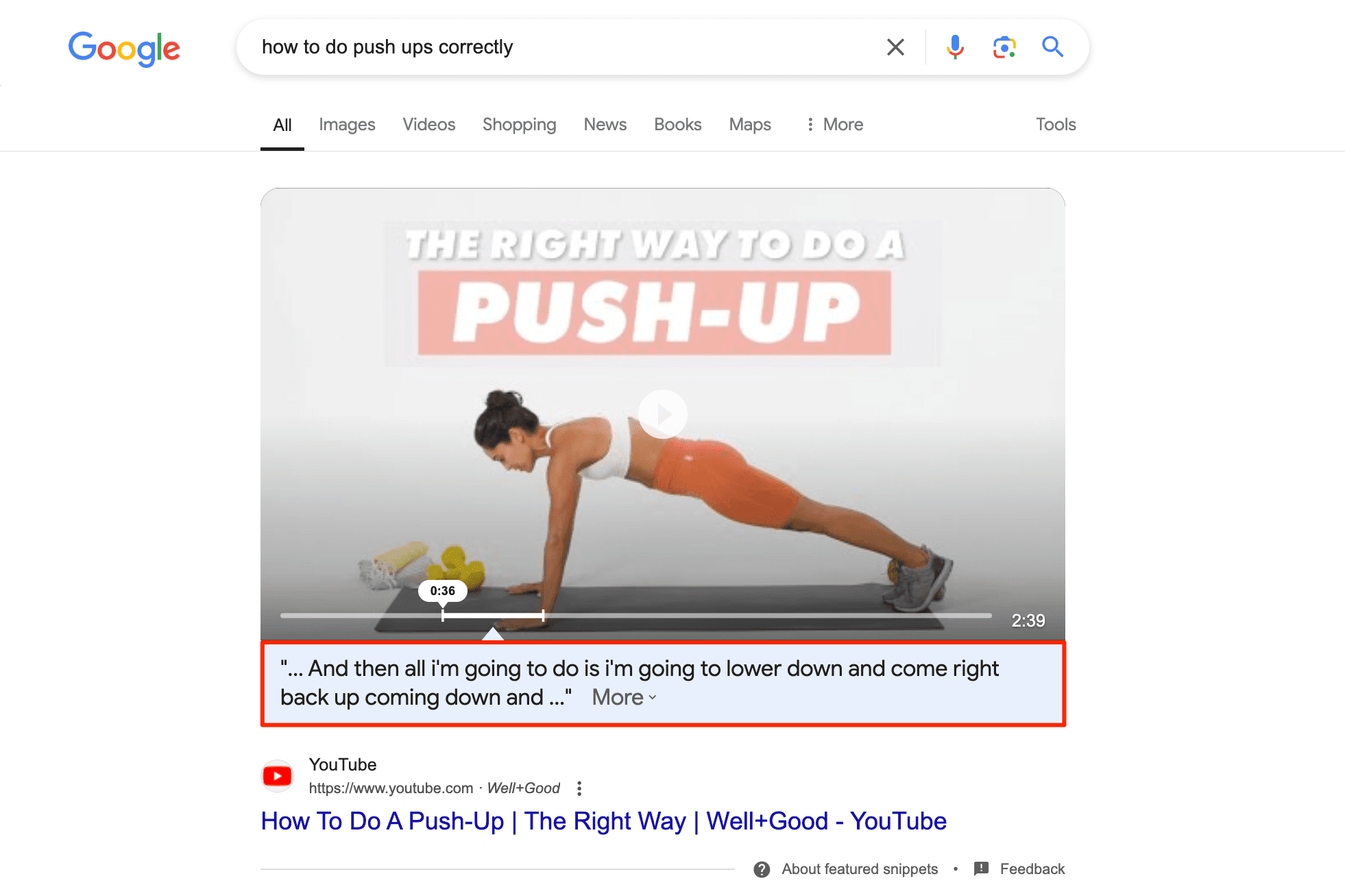 video featured snippet