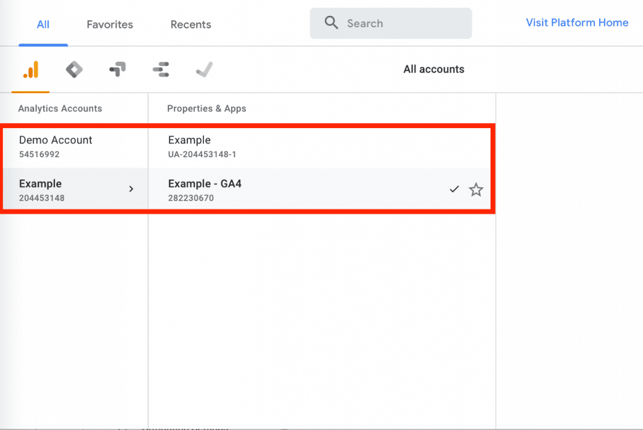 Example of GA4 and UA