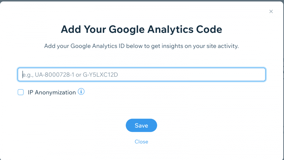 Connect Google Analytics and paste in your ID