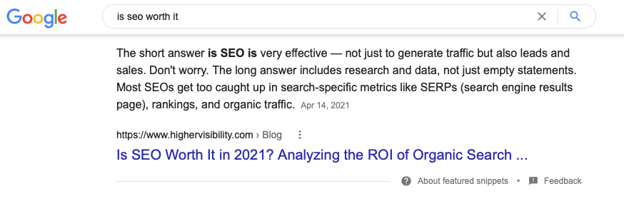 Example of a featured snippet