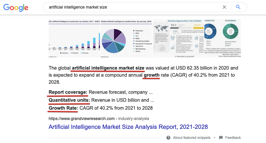 Featured snippet with highlighted words