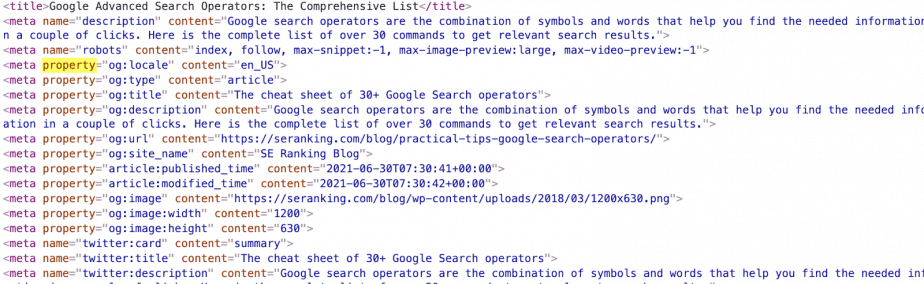 Open Graph markup code