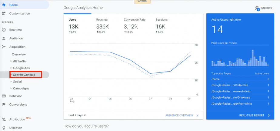 connect Google Analytics and Search Console