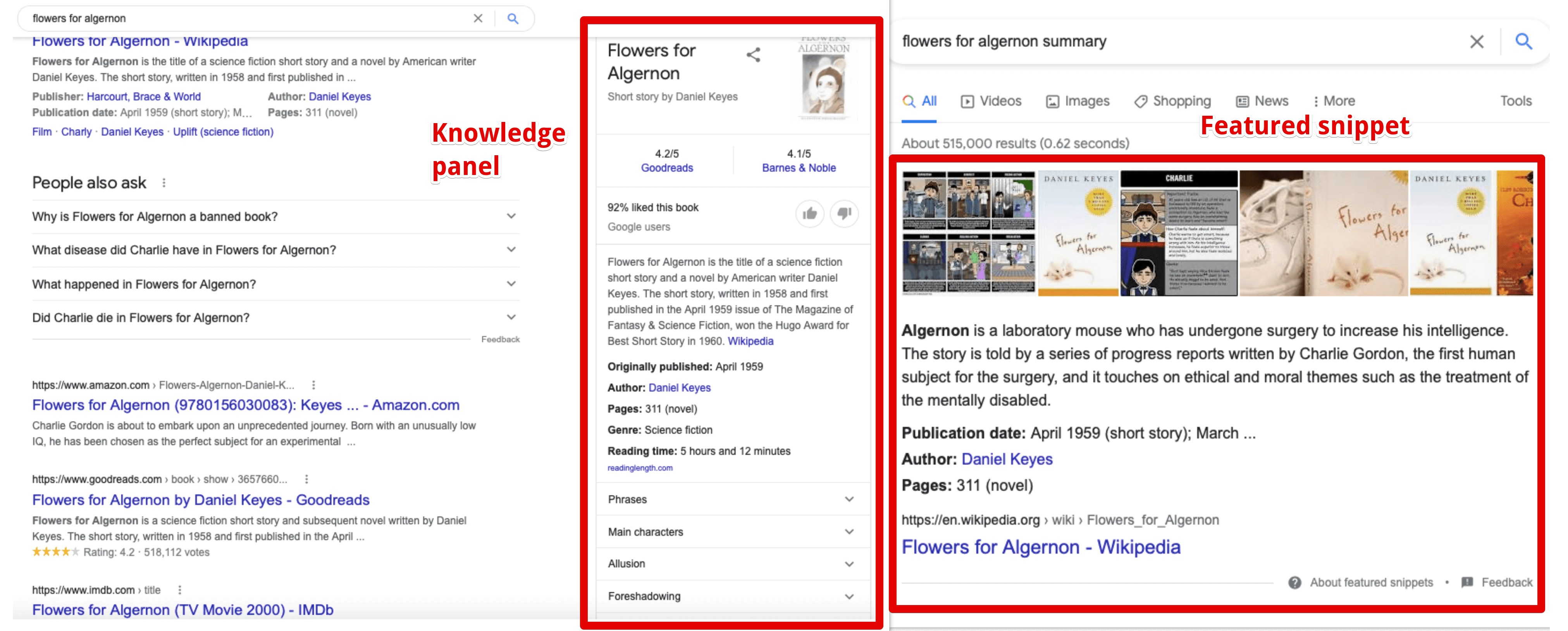 Knowledge panel vs featured snippet