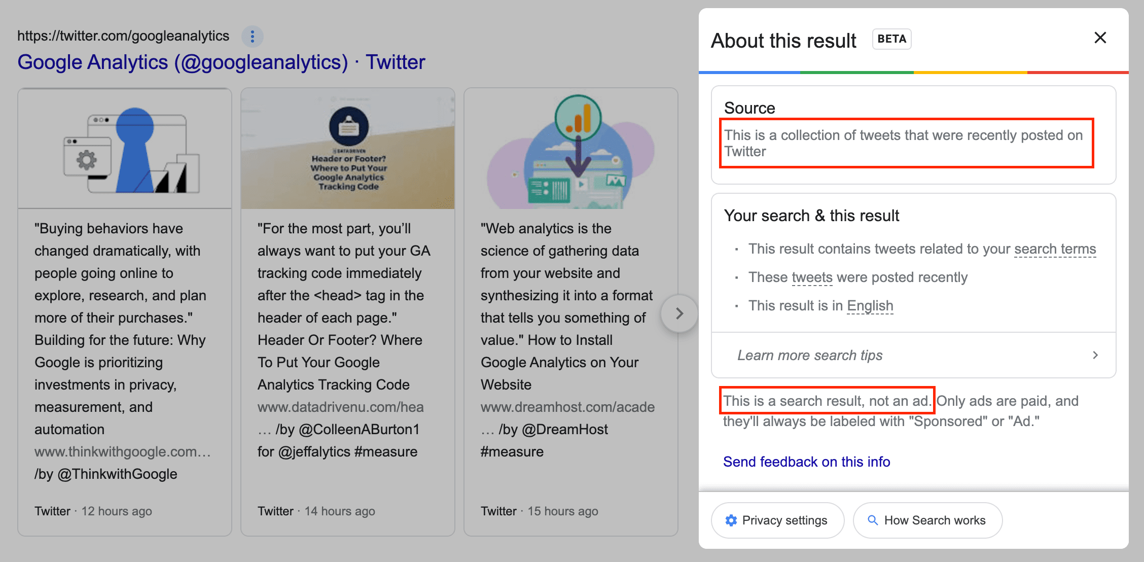 Un exemple de résultat de recherche enrichi Collection of Tweets