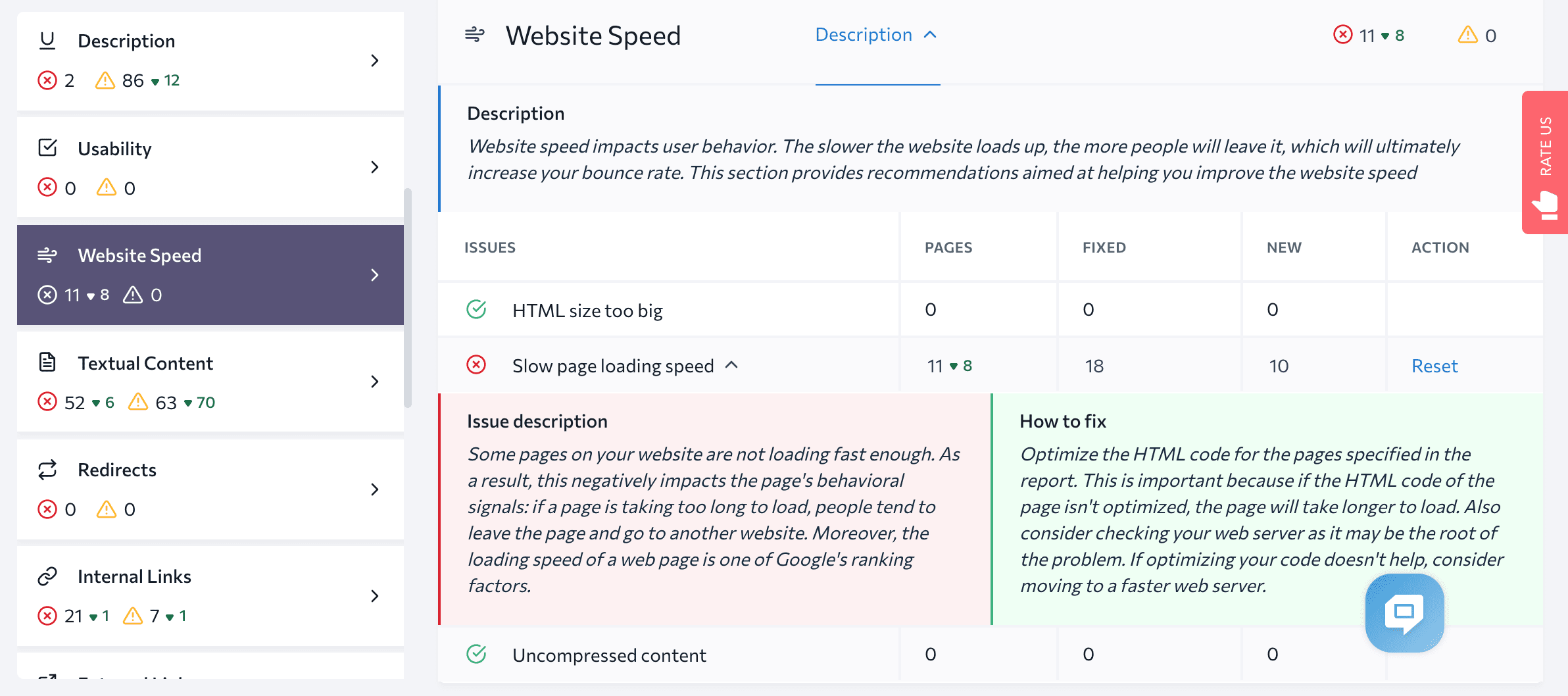 Speed check in SE Ranking