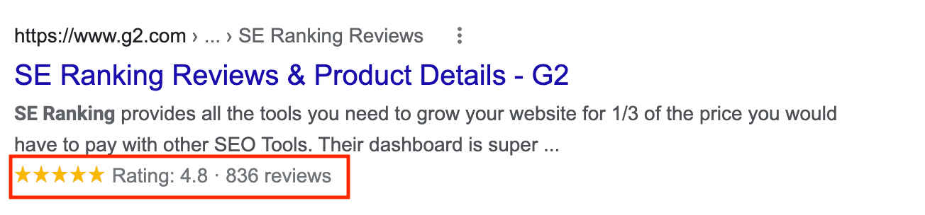 An example of review and rating rich snippet