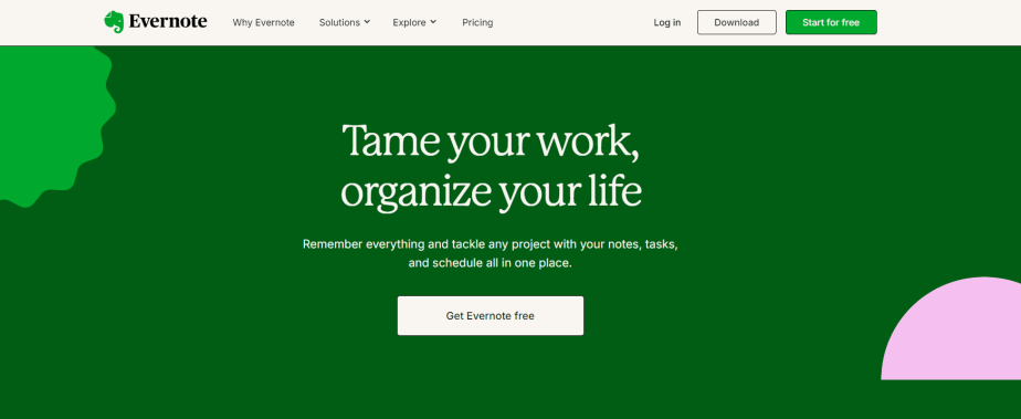 Evernote's landing page