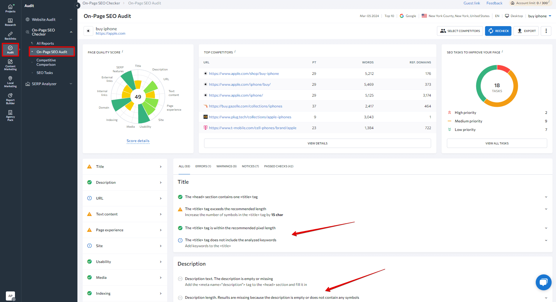 SE Ranking's On-page SEO Checker