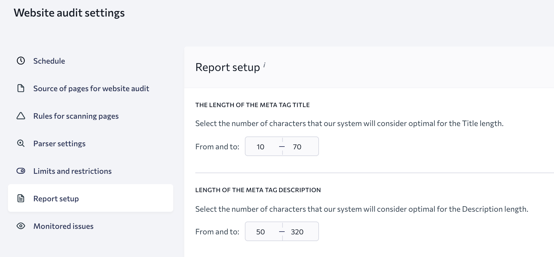 Setting the optimal title and description length for Website Audit in SE Ranking