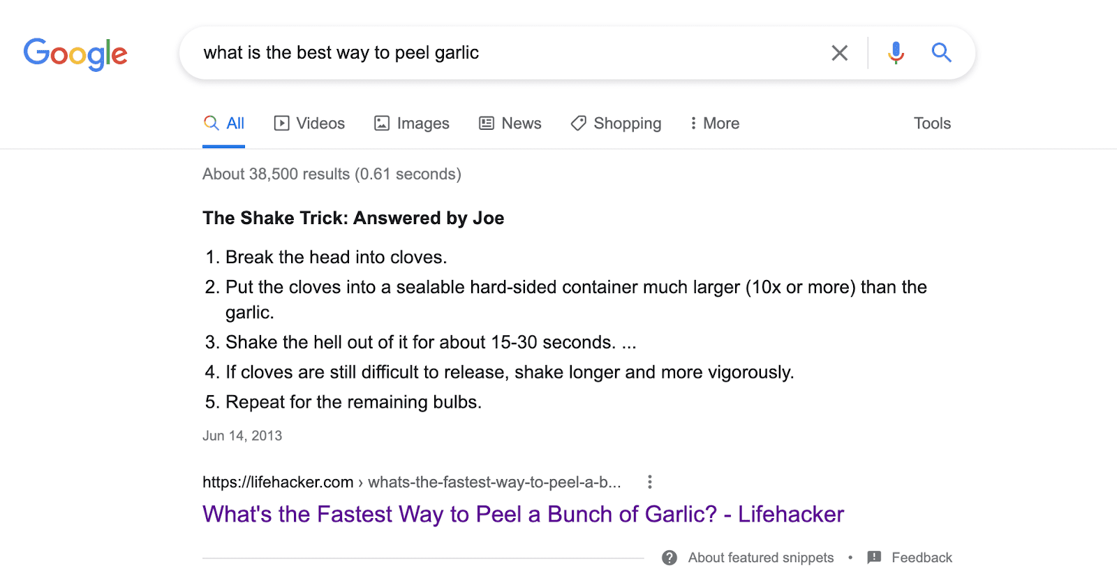 Example of featured snippet that is a voice search answer