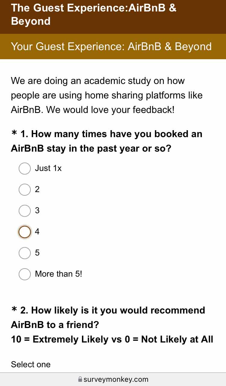 User survey example: AirBnb