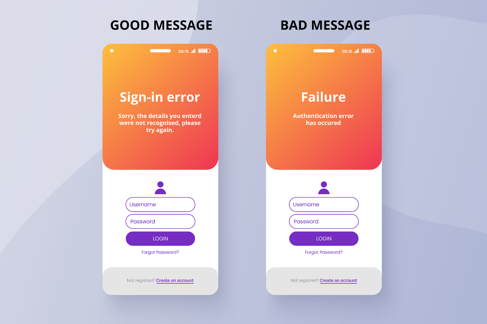 Good and bad UX message