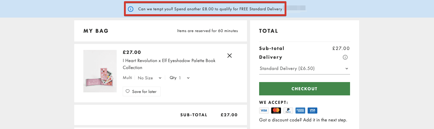 Encouraging customers to order more for free delivery