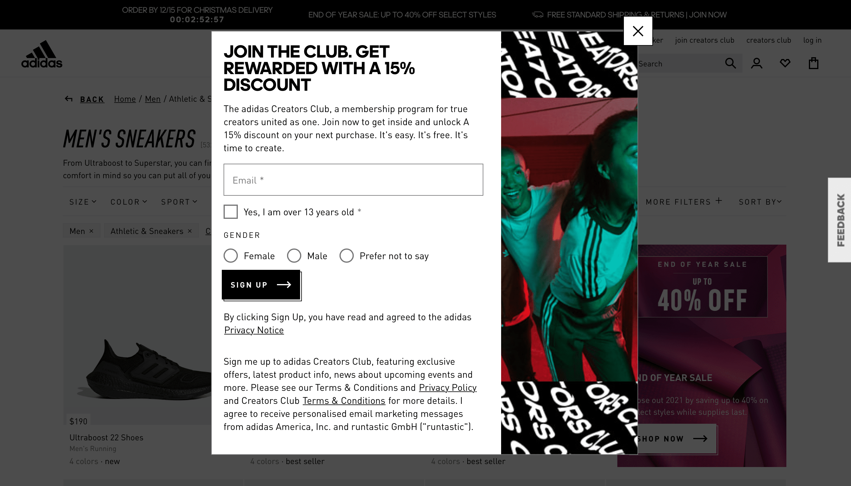 Pop-up banner with subscription form