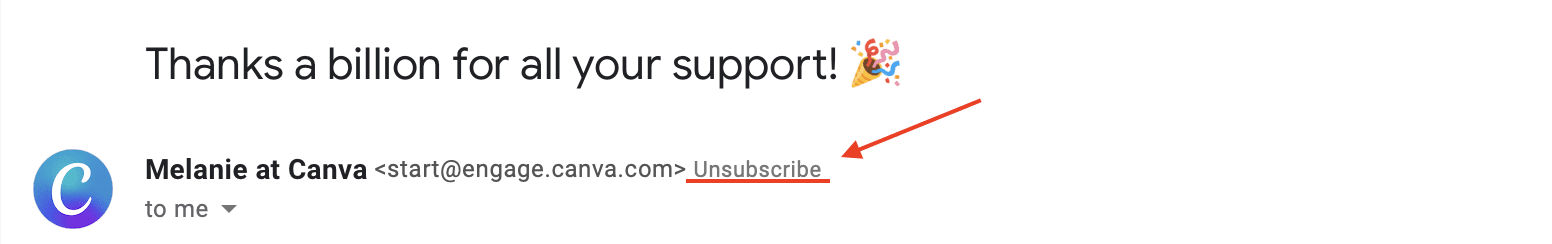 Unsubscribe button in email header