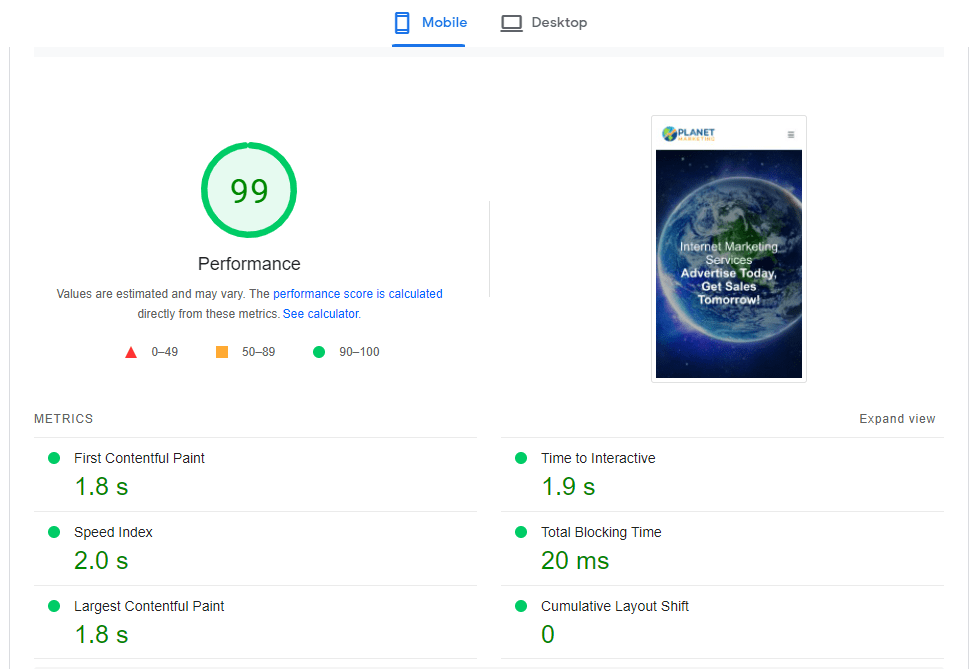 PageSpeed Insights check for Google Ads