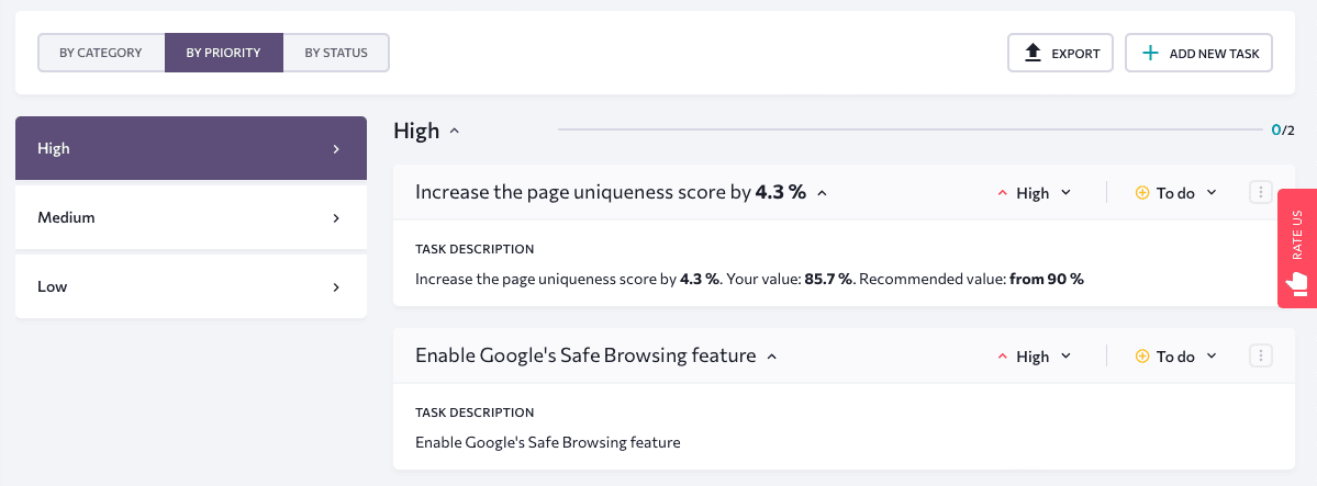 SEO tasks by priority