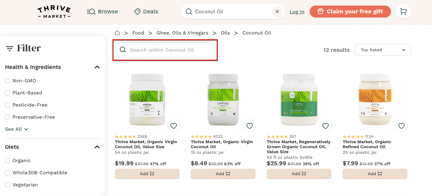 Search within search on an ecommerce site