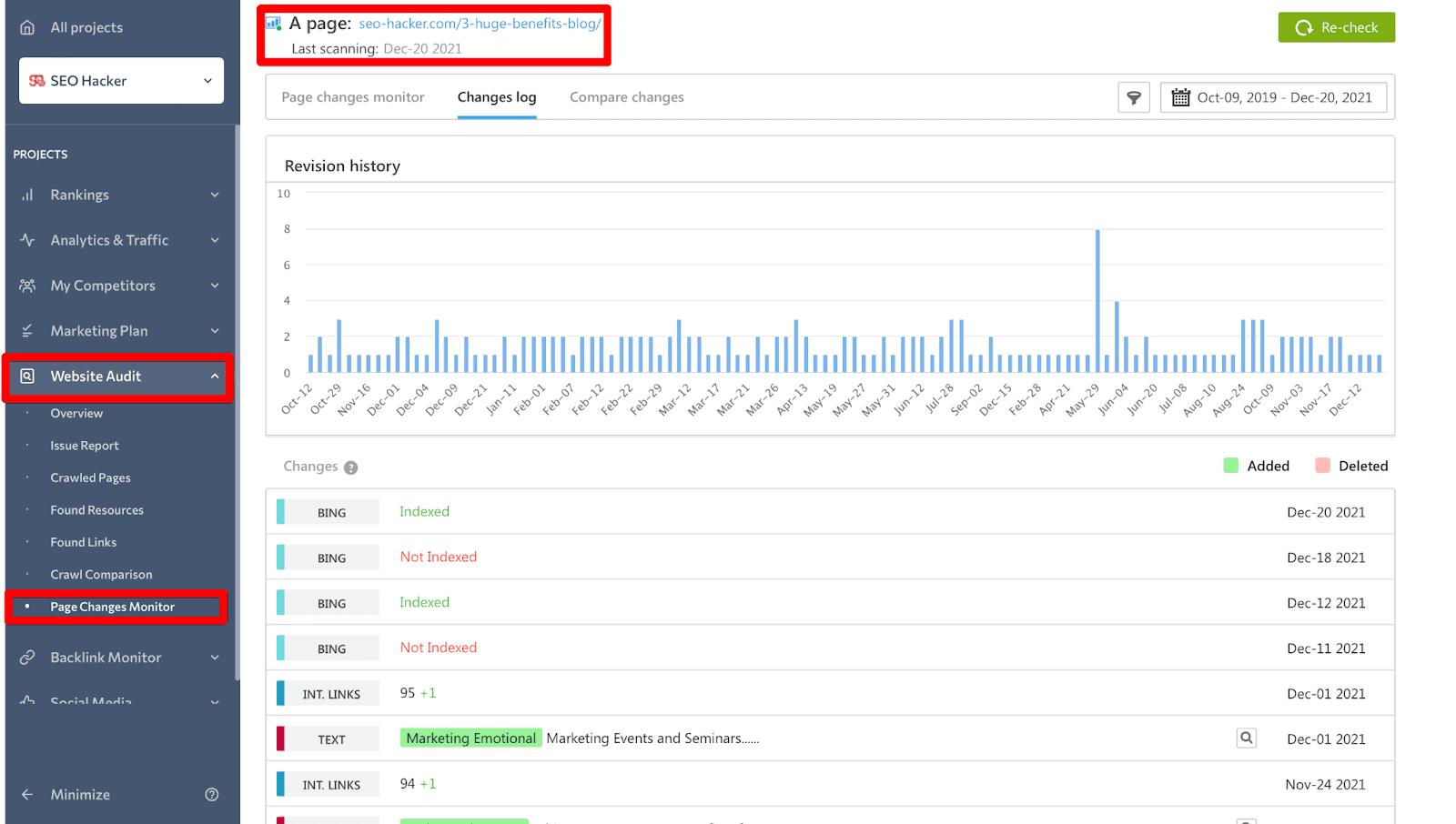 How to analyze change logs in Page Changes Monitor