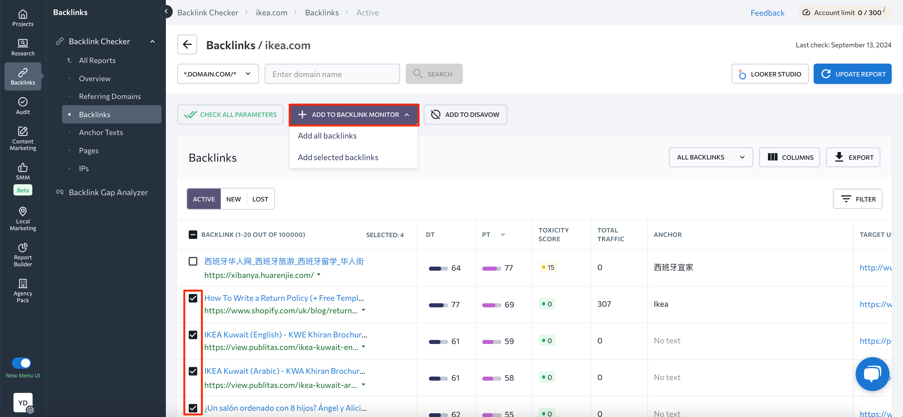 Adding backlinks to Backlink Monitor Tool