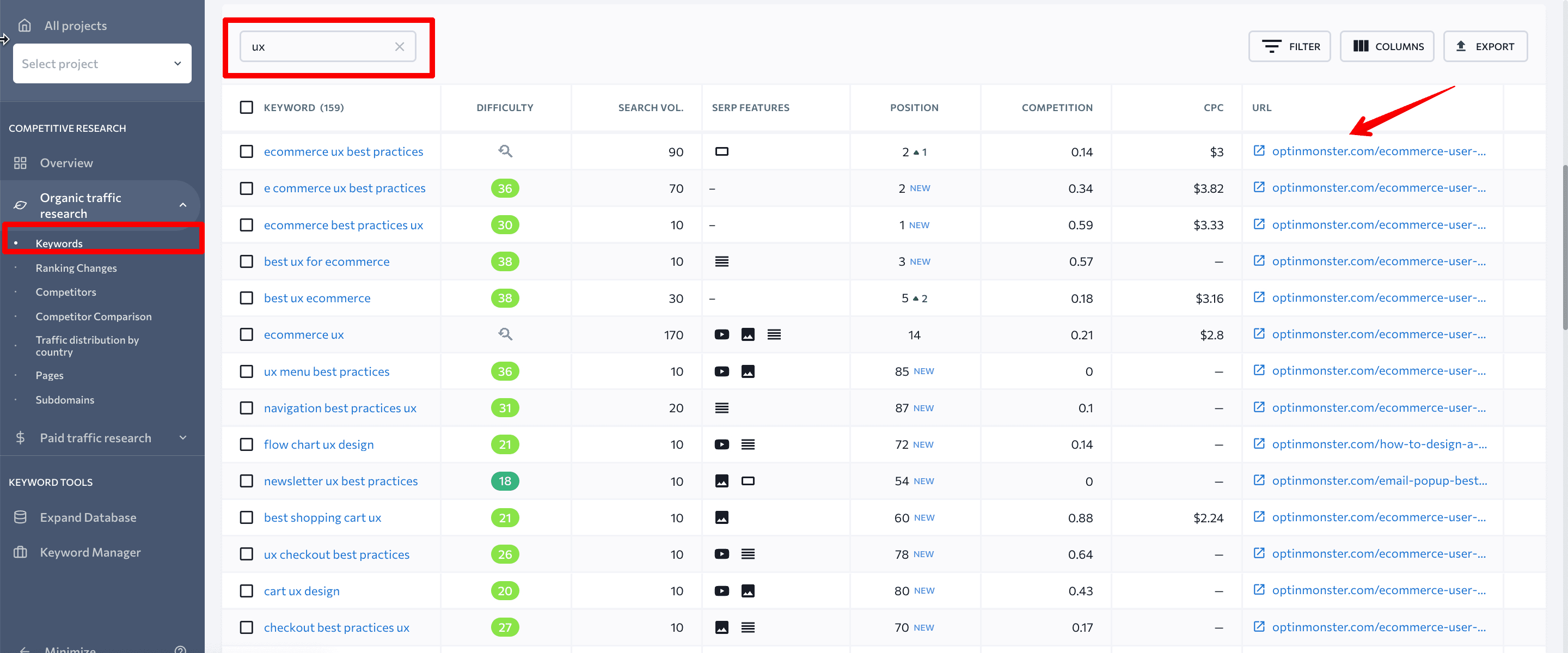 Filtering keywords