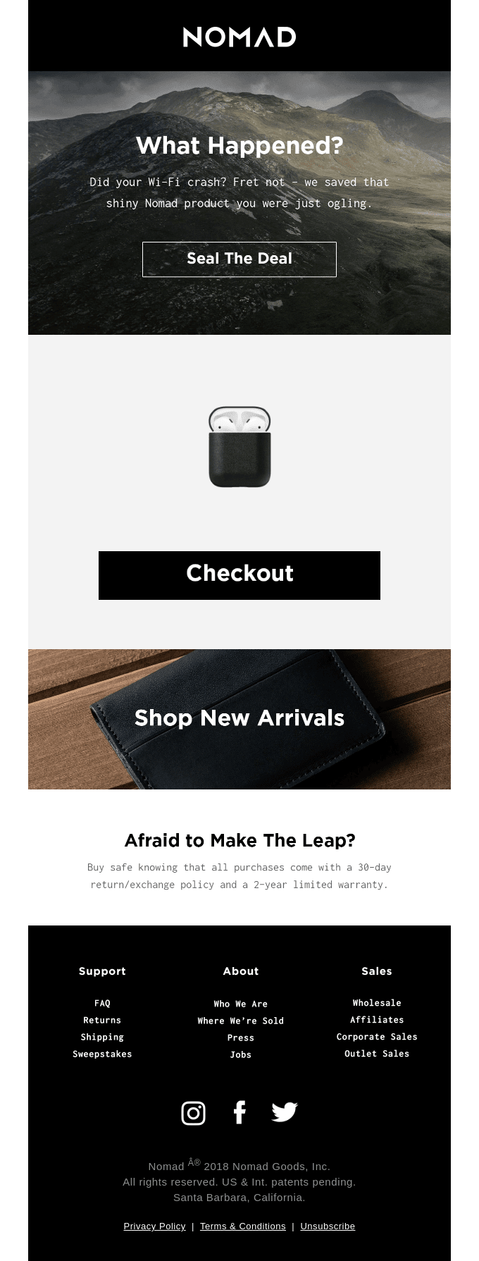 Abandoned cart email example