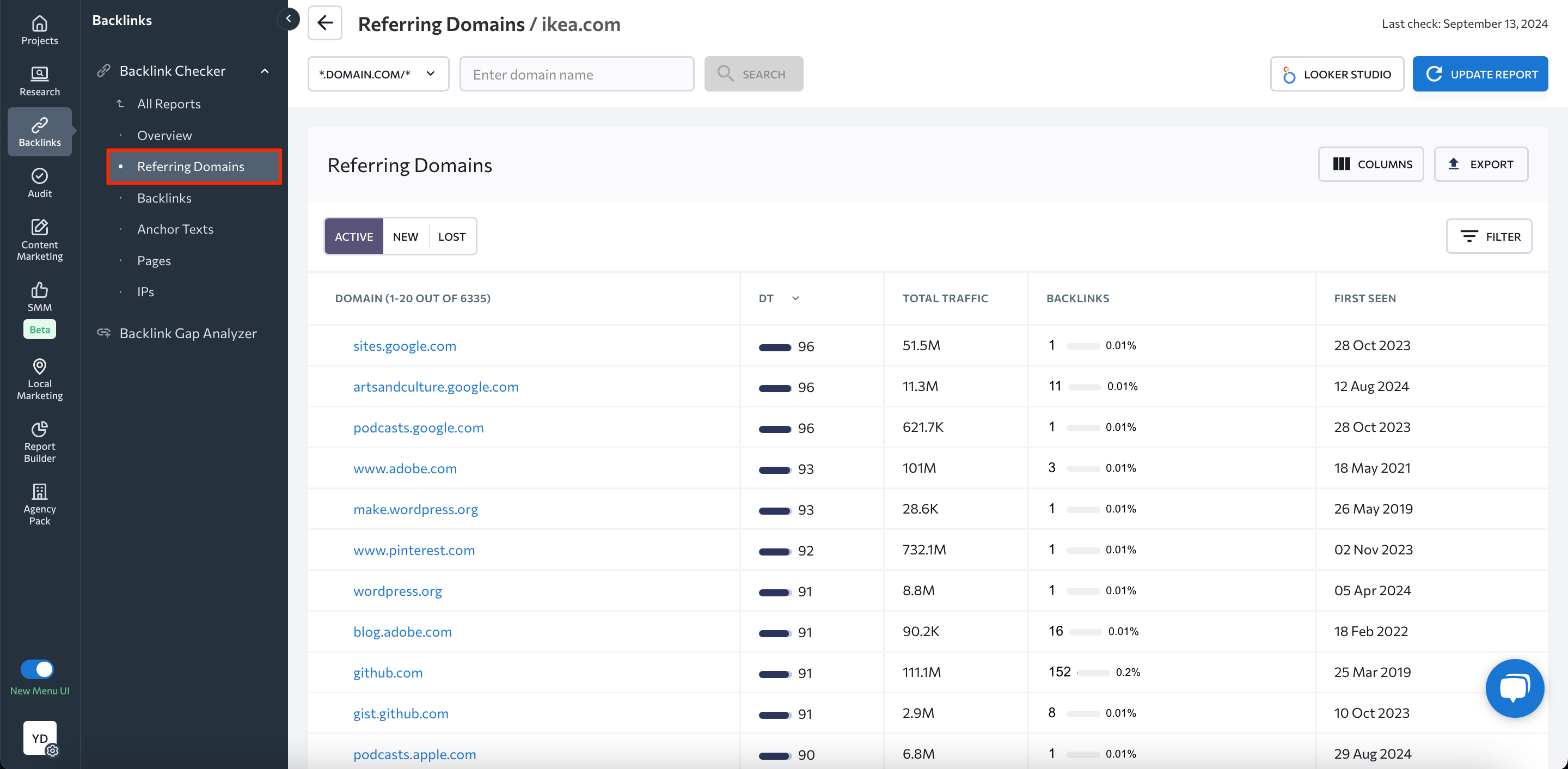 Referring Domains section