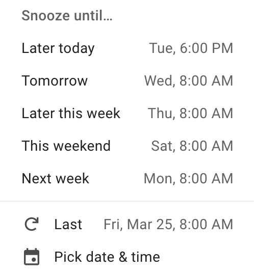 Gmail in-built snooze function 