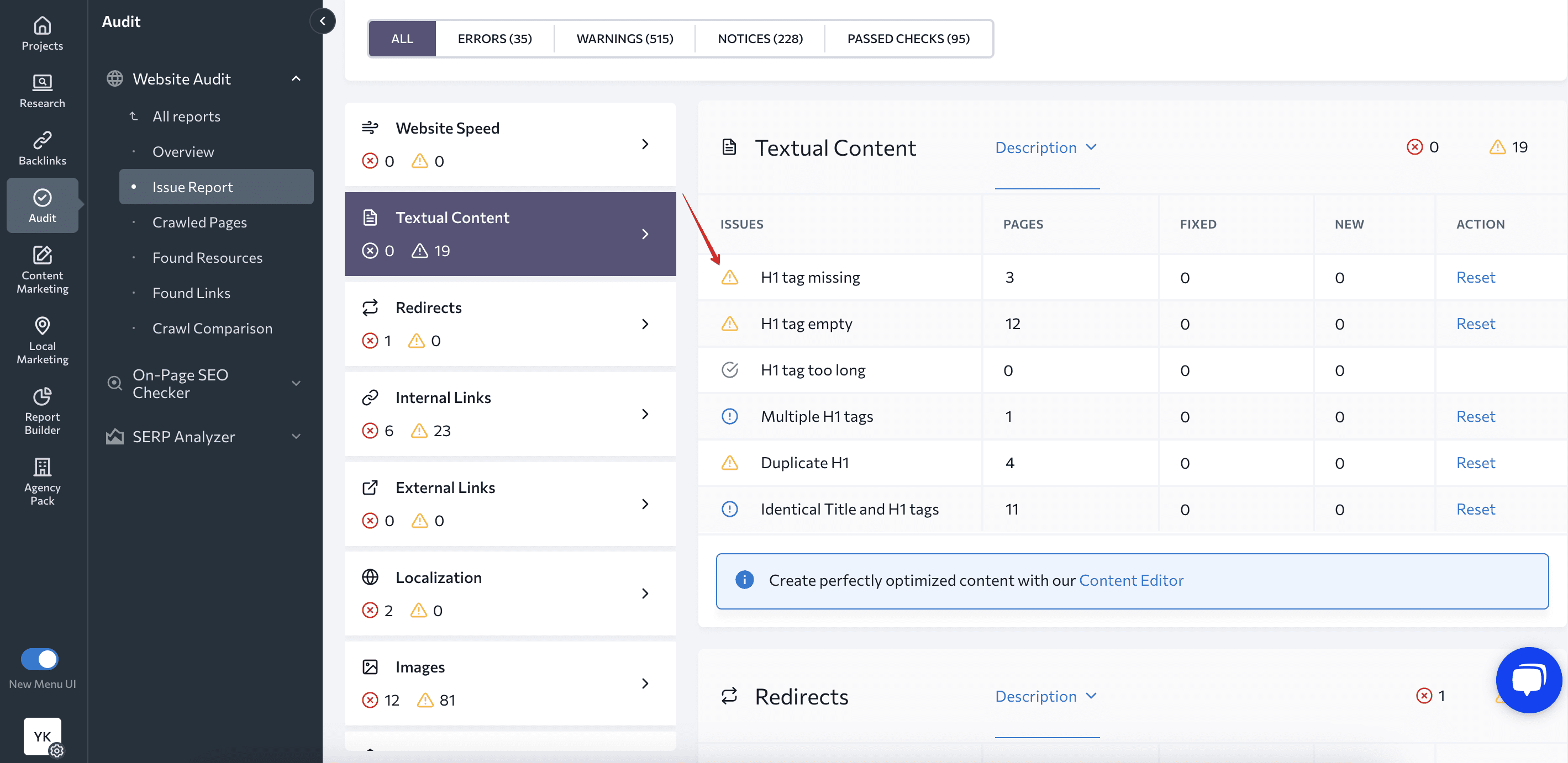 How to analyze text content in Website Audit