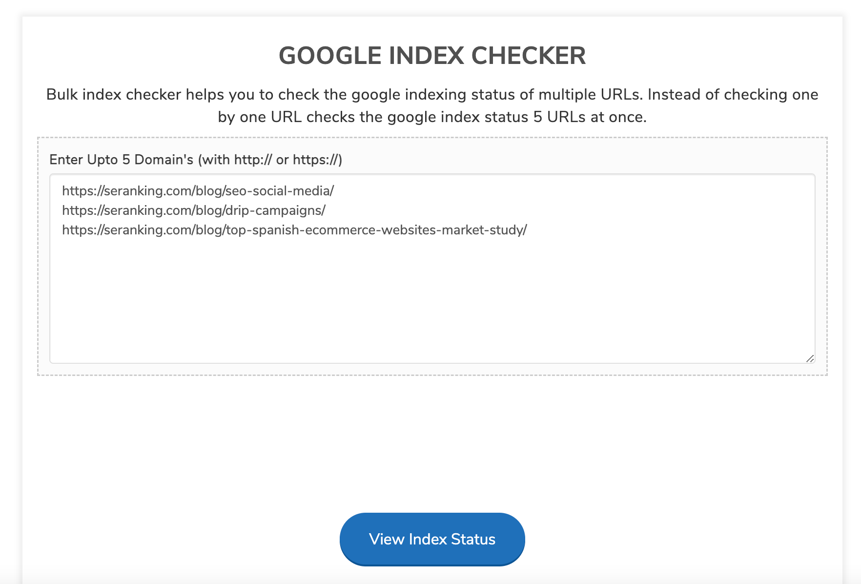 Index checker by Small SEO Tools