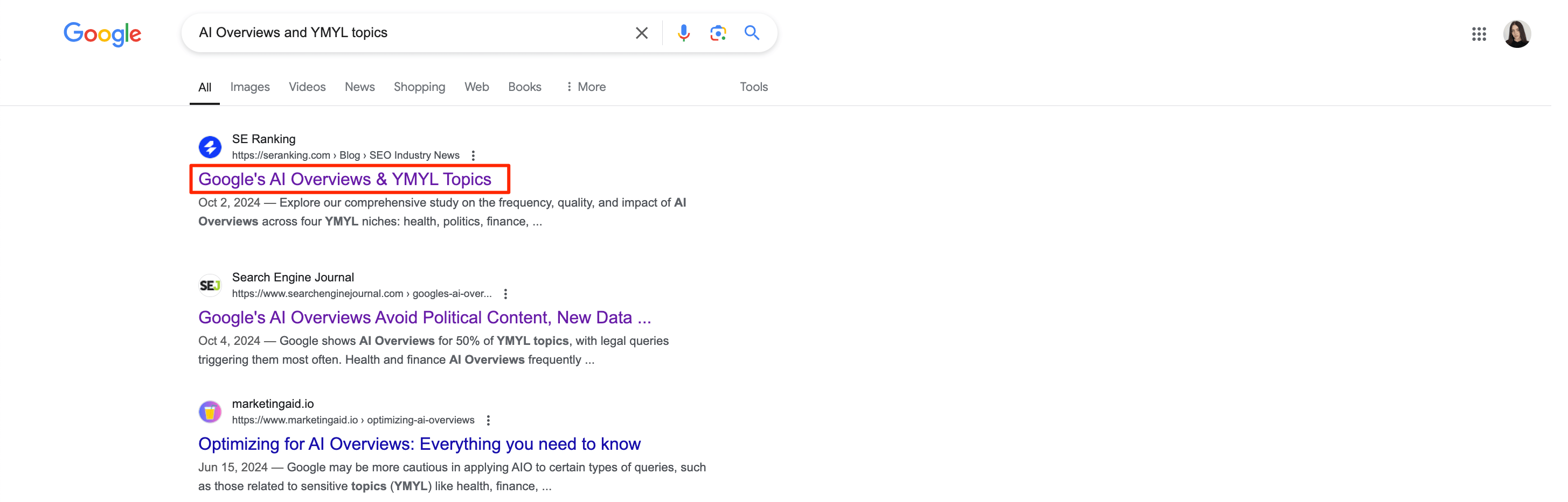 title tag in SERP