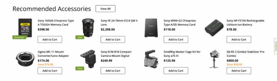 Example of related products on an ecommerce website