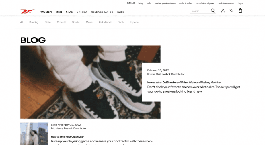 Example of a Blog on the ecommerce website