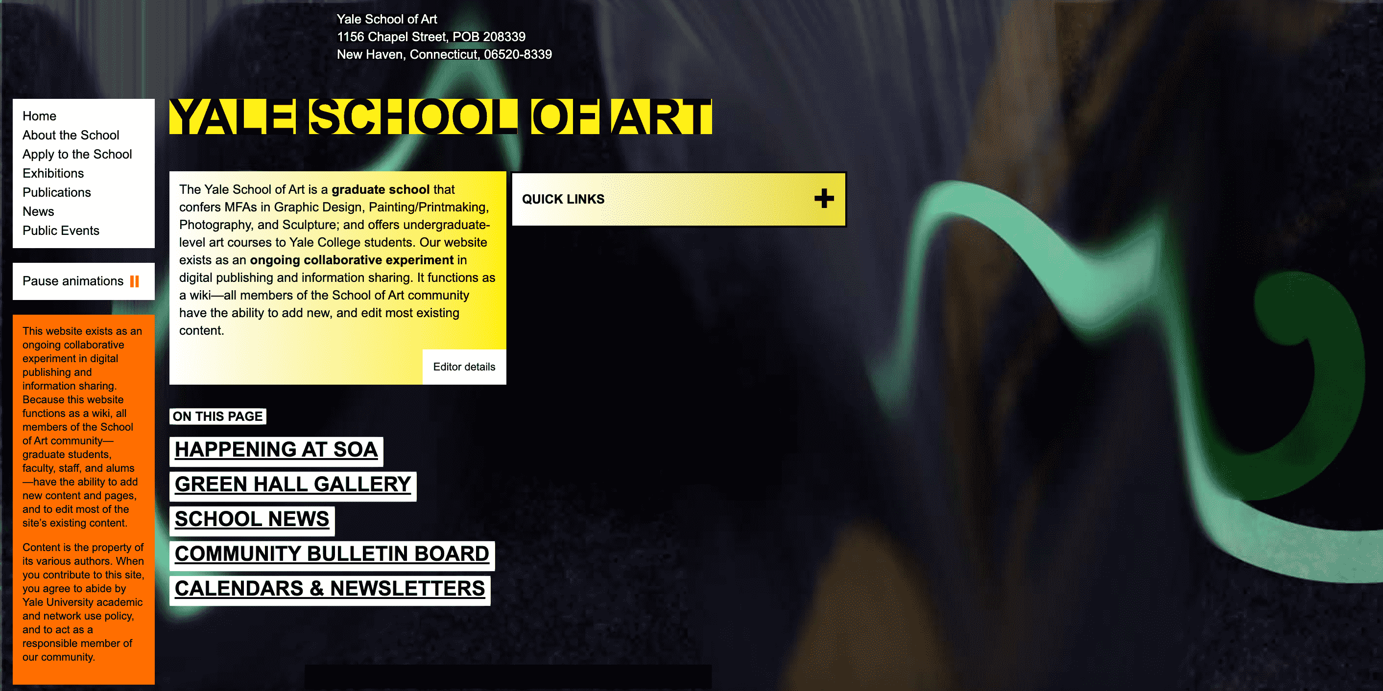 Yale school of art homepage design