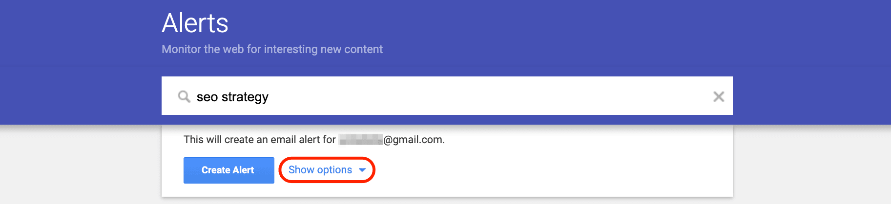 Google Alerts show options