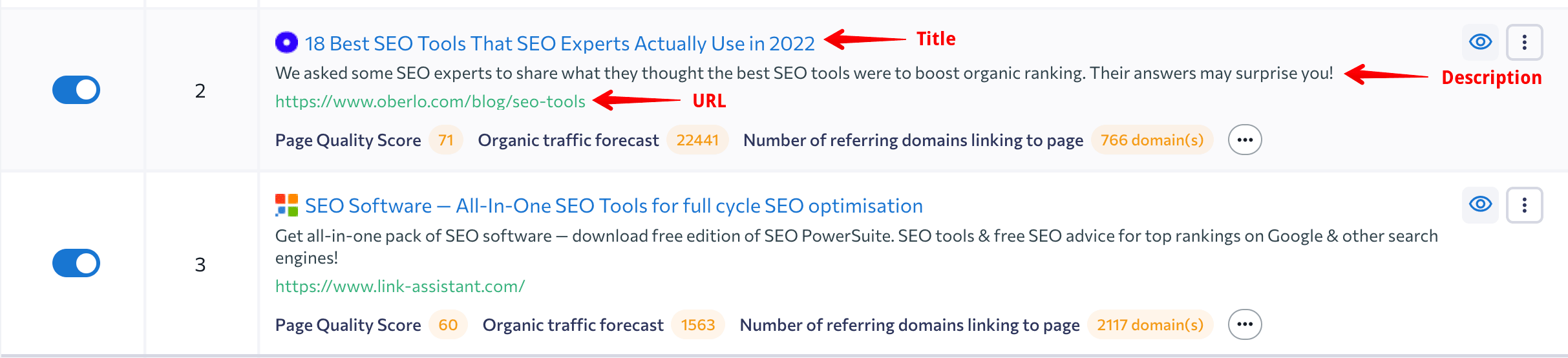 SERP snippet with a page title, description, and URL