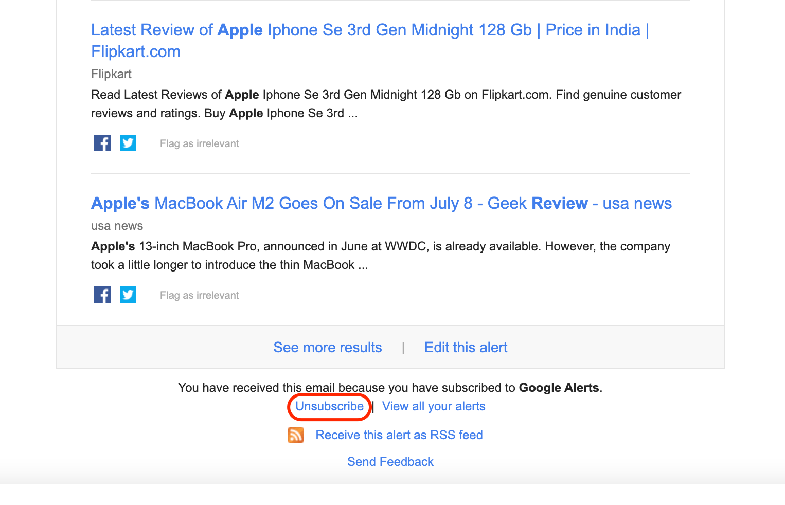 Unsubscribe from Google Alerts