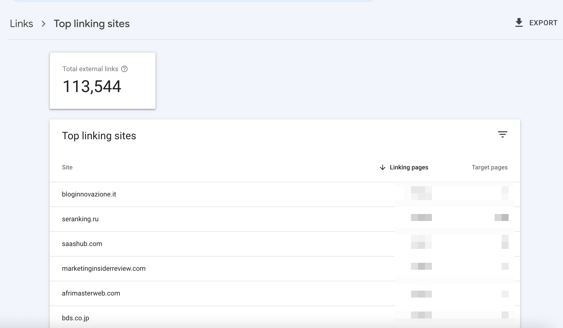 Top linking sites in GSC