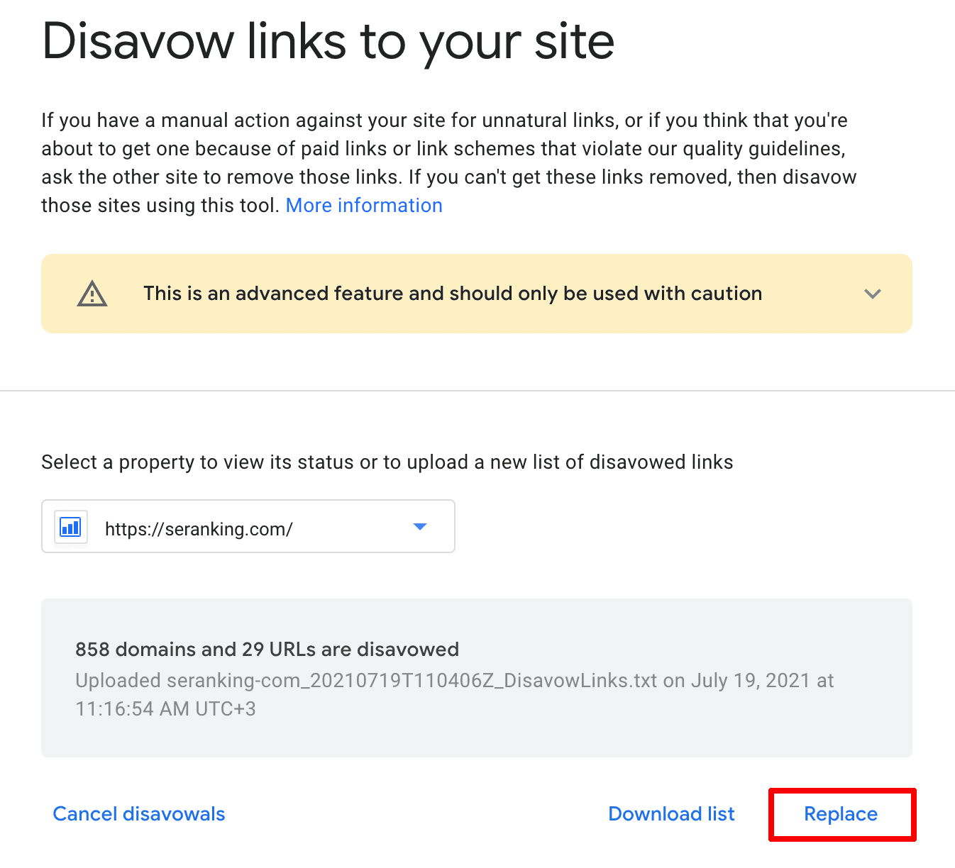 Disavow links tool in GSC