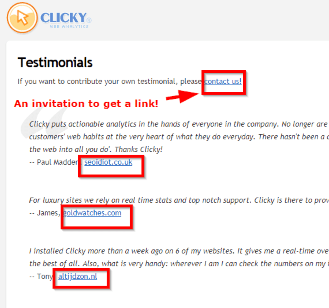 Testimonials to earn quality backlinks