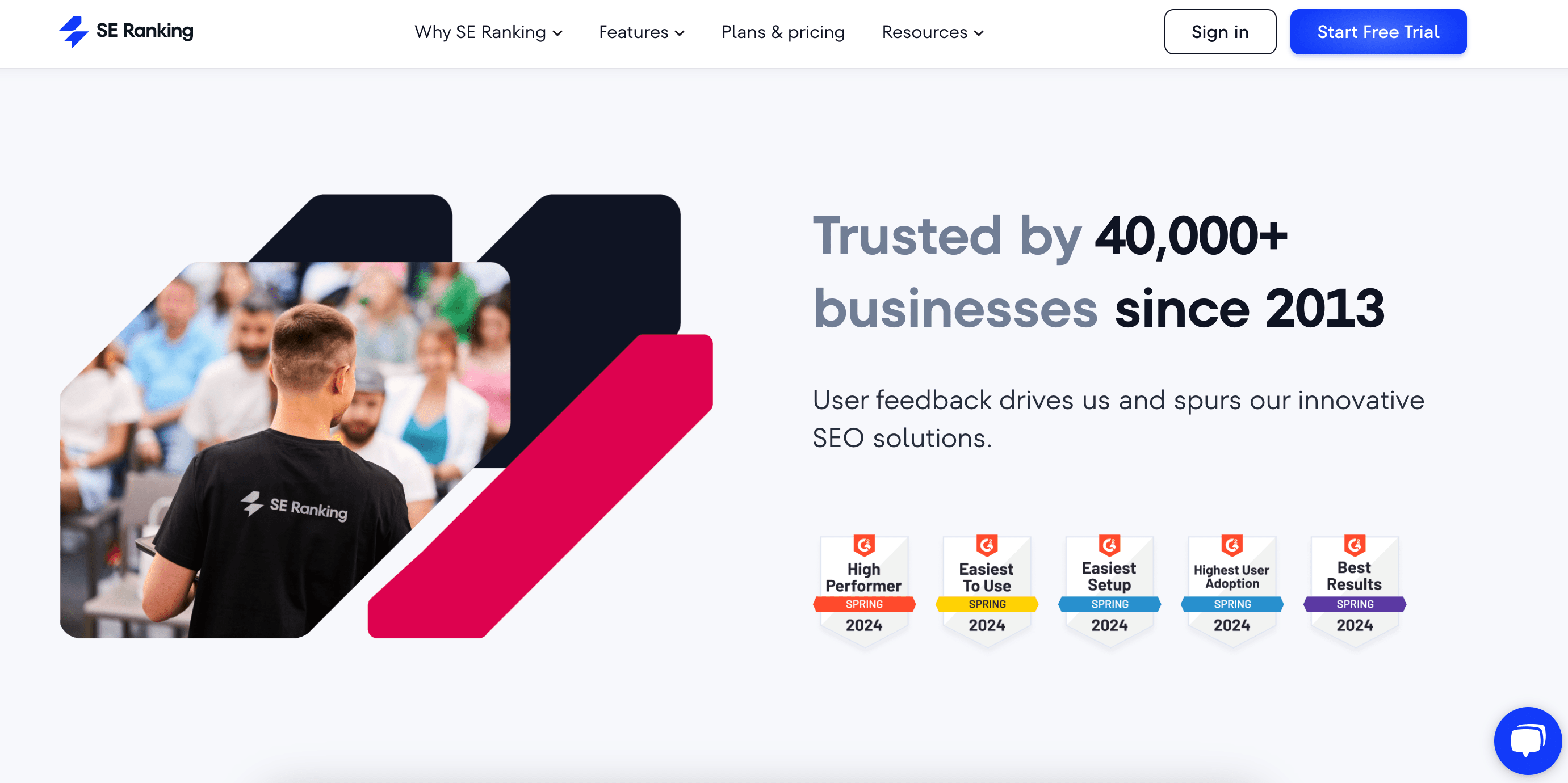 Example of trust element of SE Ranking's homepage