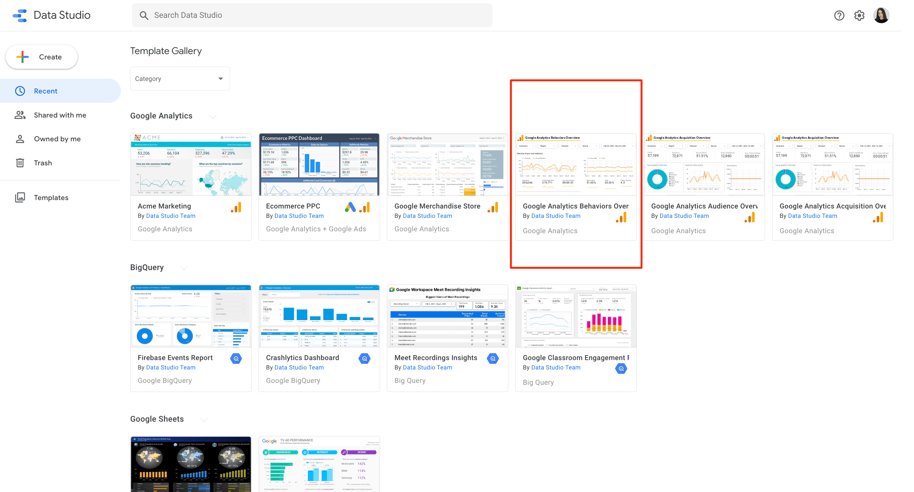 Data Studio templates