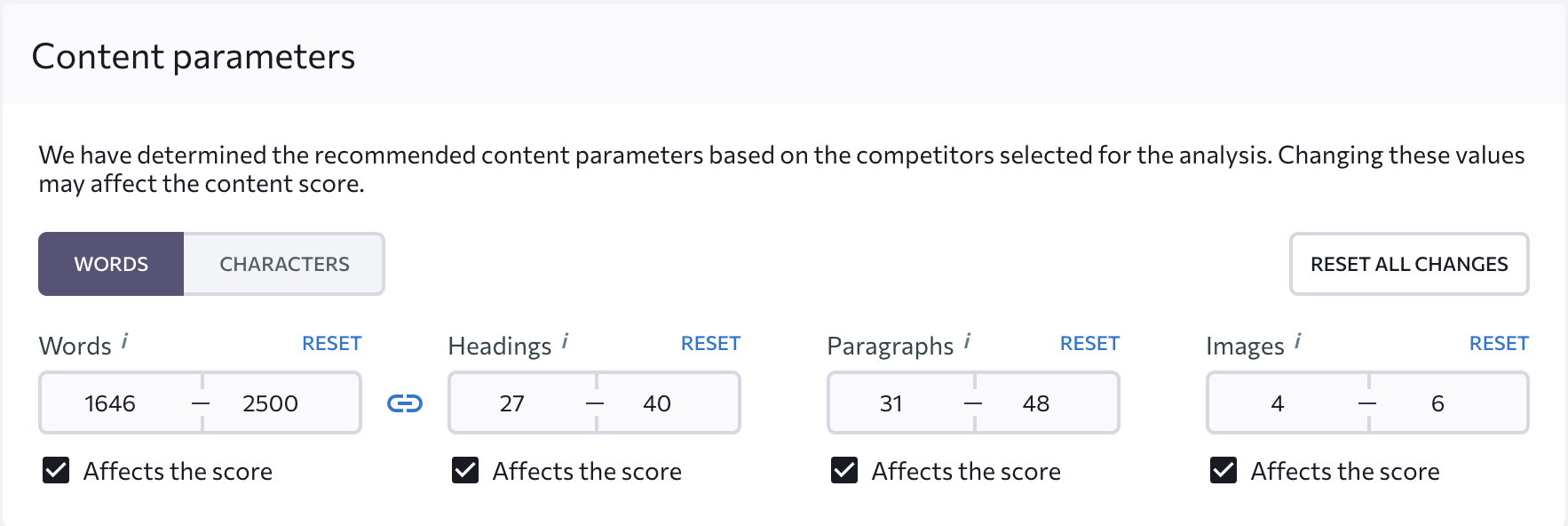 Content Editor suggests content parameters