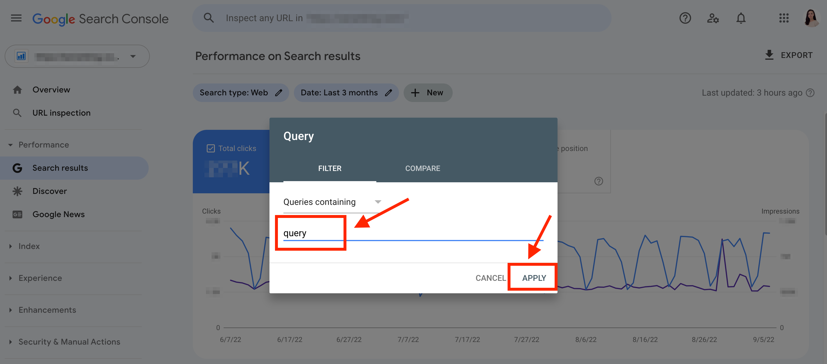 Enter query in GSC