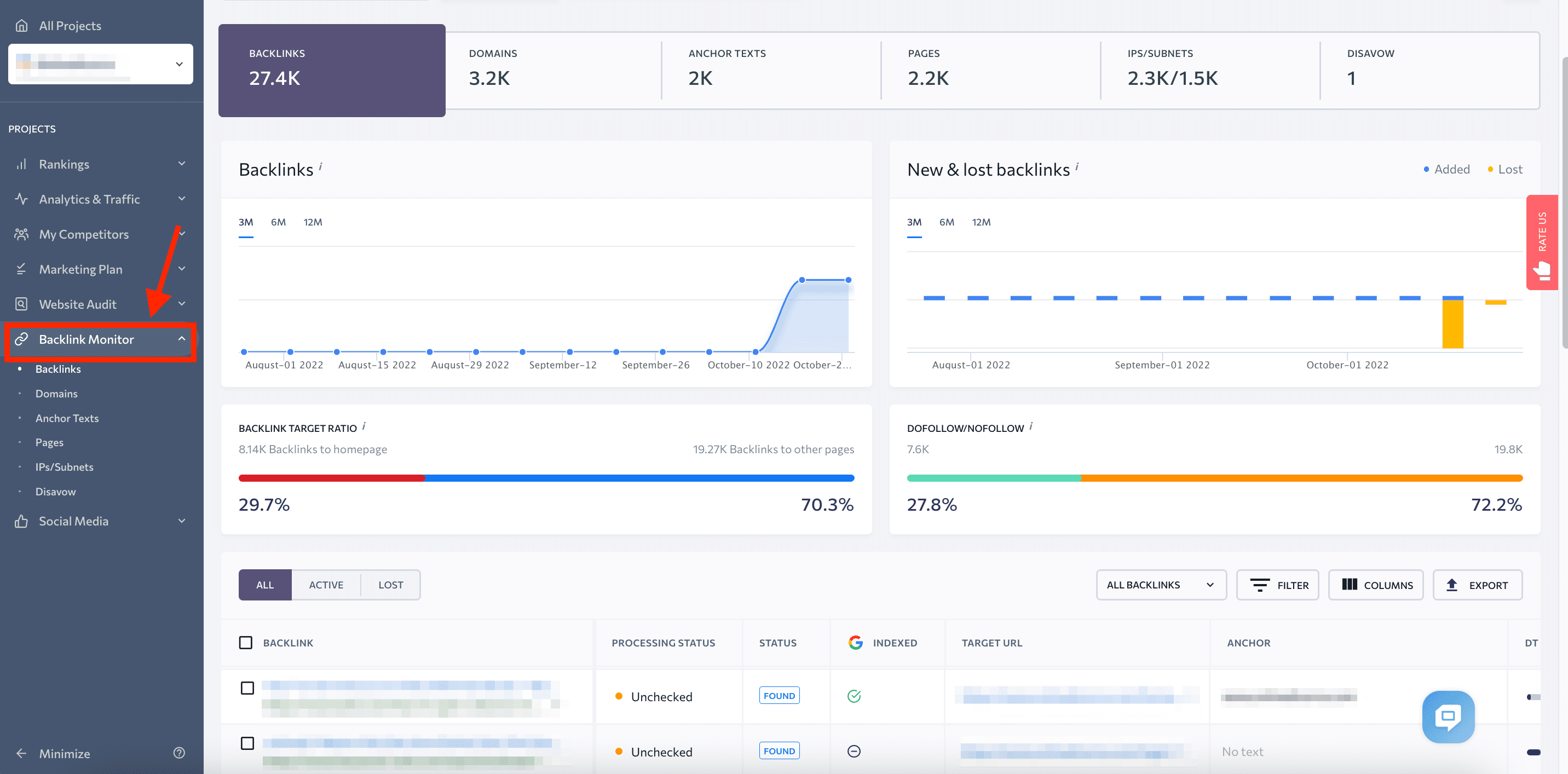 Tool for backlink monitoring