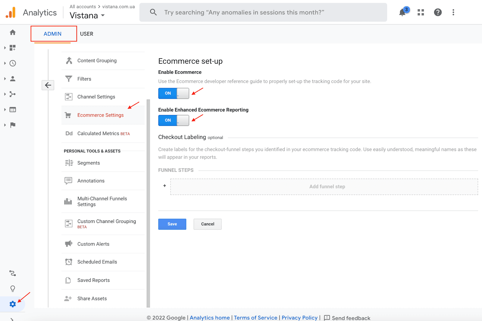 GA Ecommerce Report setup