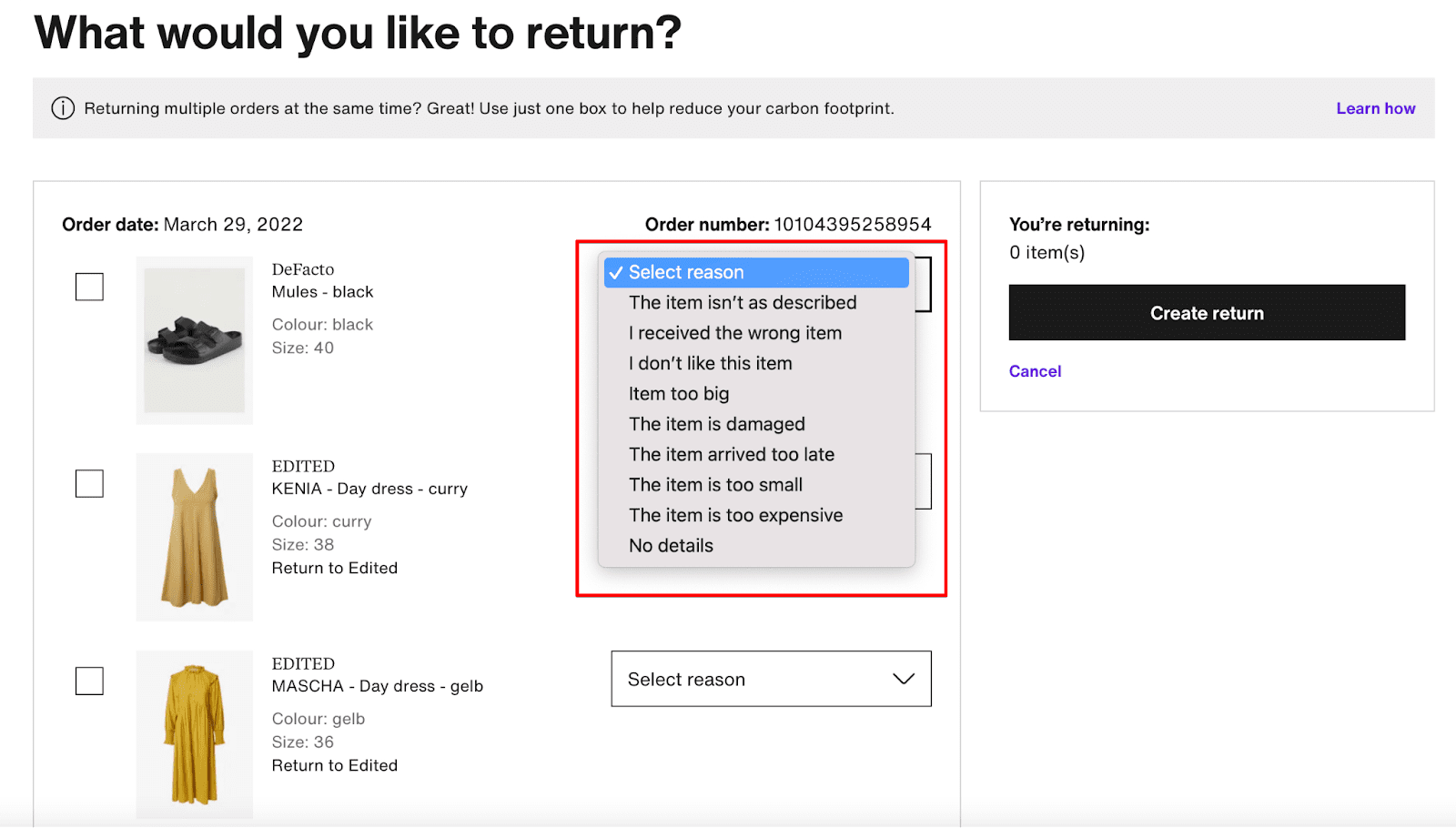 Return page with mandatory feedback