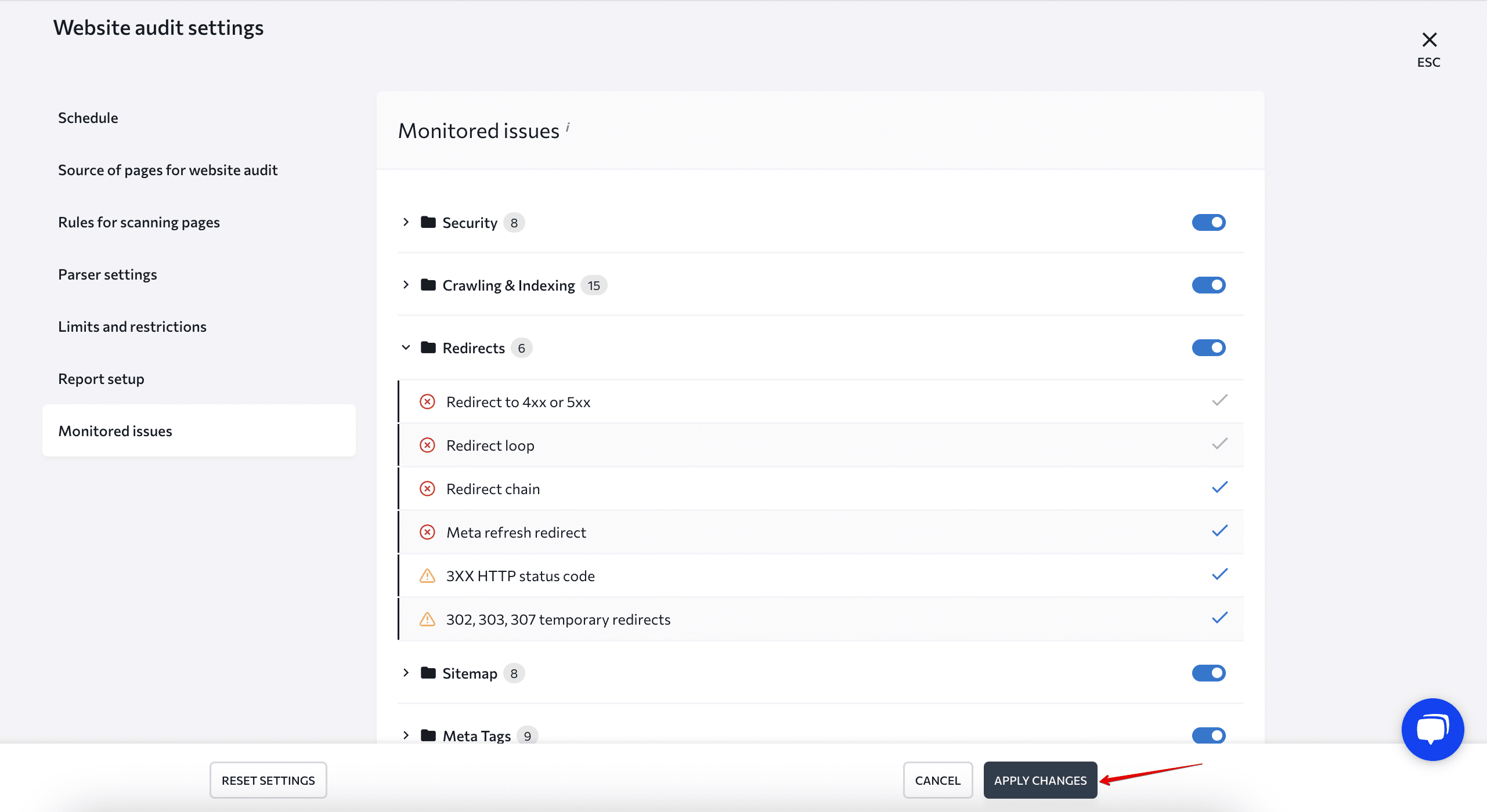 Apply audit settings