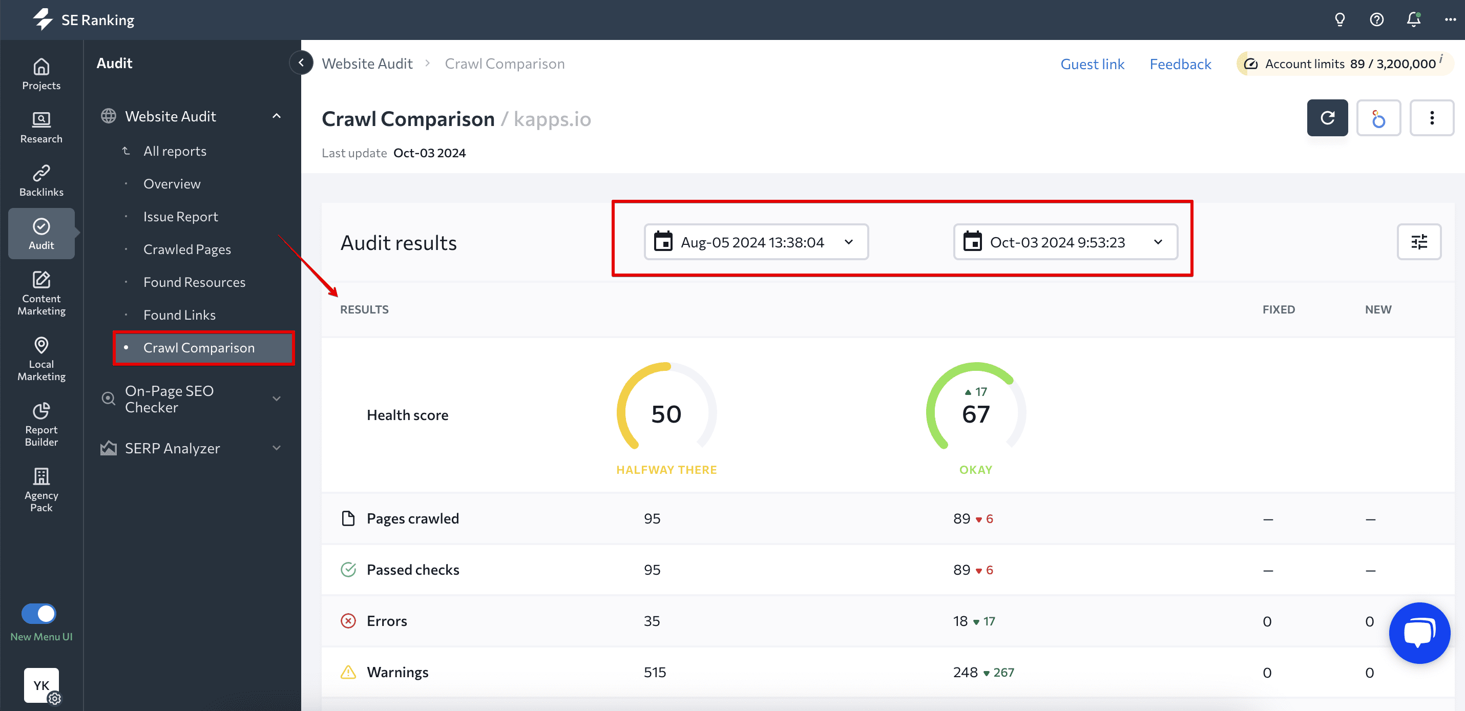 Crawl comparison